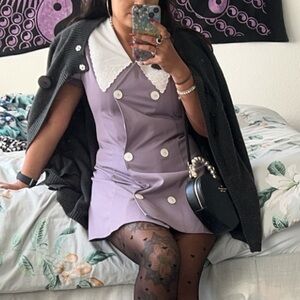 Vintage style Purple Mini Dress with Lace Collar